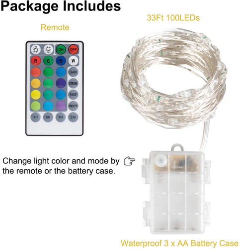 16 color 10M Copper Wire LED String Fairy Light Strip Waterproof W/ Remote timer - Picture 4 of 14