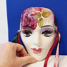 Mardi Gras Wall Art Mask Red Roses Abstract Designs Green Pink Ribbon Signed