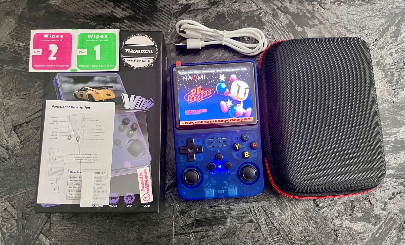Console de poche R36S bleue 128g émulateur rétro gaming 20000 jeux
