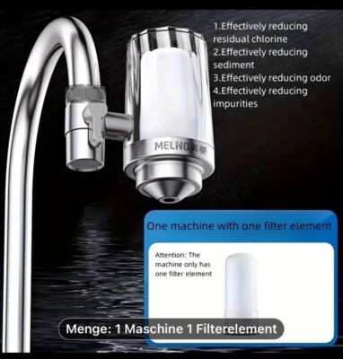 Wasserfilter System Wasserhahn Adapter Wasserfall + 1 Aktivkohlenfilter Set