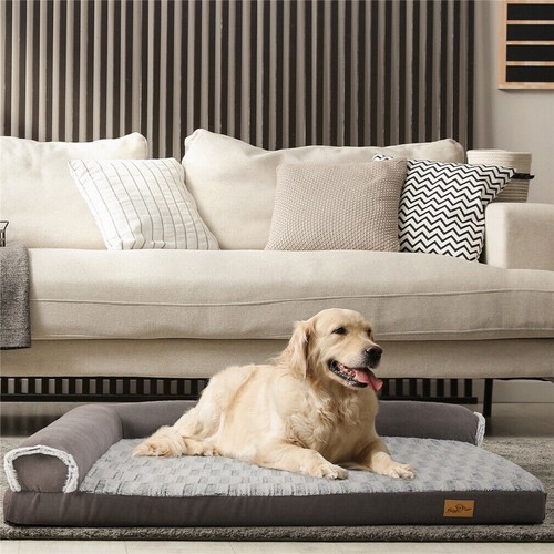 Extra Large Foam Dog Bed Indoor Sofa Chaise Lounger w/ Spine Supportive Bolsters - Picture 7 of 35