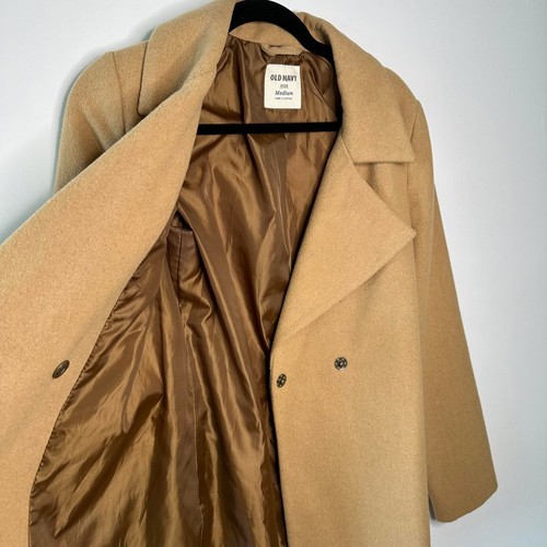 Old Navy Mantel - khaki beige Wolle Polyester Größe Medium doppelter Druckknopf vorne mit Gürtel - Bild 5 von 8