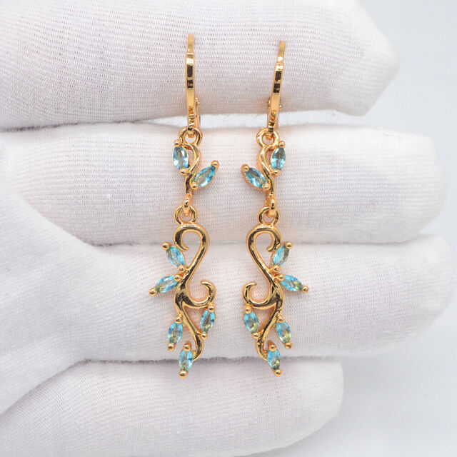 18K Yellow Gold Filled Women Lake Blue Mystic Topaz Artistic Aesthetic Earrings 18K Yellow Gold Filled Women Lake Blue Mystic Topaz Artistic Aesthetic Earrings