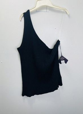 New Ava & Viv One Shoulder Sweater Tank Top Ribbed Plus Size  Black Size 3X