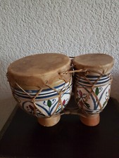 Tambour tam tam africain en terre cuite décoratif vintage 1980