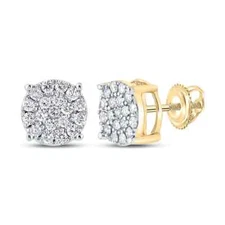 10K Yellow Gold Round Diamond Cluster Earrings 3/8 Cttw Mens Womens