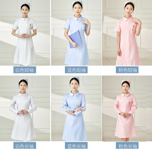 Women Nurse Dress Doctor Beautician Lab Long Coat Doll Collar Work Clothes - Picture 4 of 17