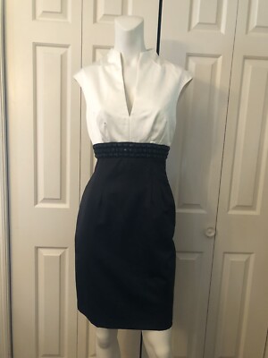 Trina Turk Dress 2 Satin Wedding Guest Black White Party Plunge Neck Pencil Bead | eBay Trina Turk Dress 2 Satin Wedding Guest Black White Party Plunge Neck Pencil Bead | eBay