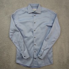 Eton Button Shirt Mens 38 15 Small Blue Slim Fit FLAW Dress Office Casual