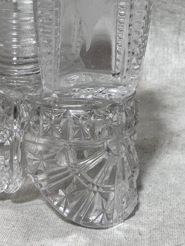 Antique Barware Cruet Set Early American Cut Glass Etched Salt Mustard Decanters - Picture 14 of 18