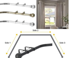 19mm Metal Eyelet Curtain Pole Set 400cm 3 Bay Window Pole Wall/Ceiling Fix
