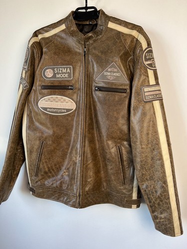 Chaqueta de cuero marrón vintage para motocicletas talla ~ L-XL para hombre - Imagen 2 de 10