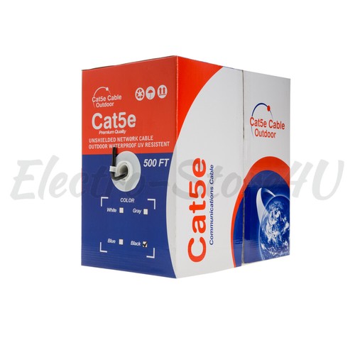 500ft Cat5e Cat5 Outdoor Ethernet Cable UV Rated UTP Solid Direct Burial Black - Picture 3 of 5