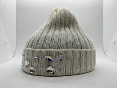 Gems Beanie Cap Hat Women One Size OSFM White Acrylic | eBay