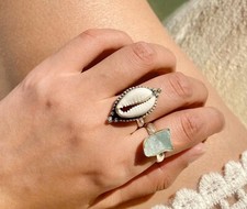 Cowrie Shell Statement Ring, 925 Sterling Silver Handmade Ring, Gift For Her