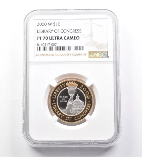 2000-W $10 Library Of Congress Bimetallic Commemorative PF70 UCAM NGC *4614