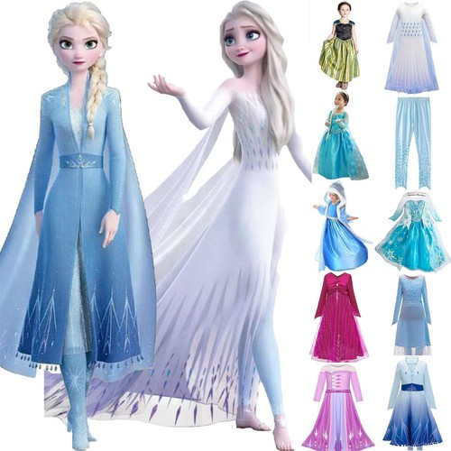 Kids Girl Princess Fancy Dress Elsa & Anna Cosplay Costume Dress Party Outfits - Picture 2 of 21