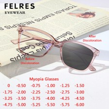 Men Women Photochromic Myopia Nearsighted Glasses Fashion Square Sunglasses Hot