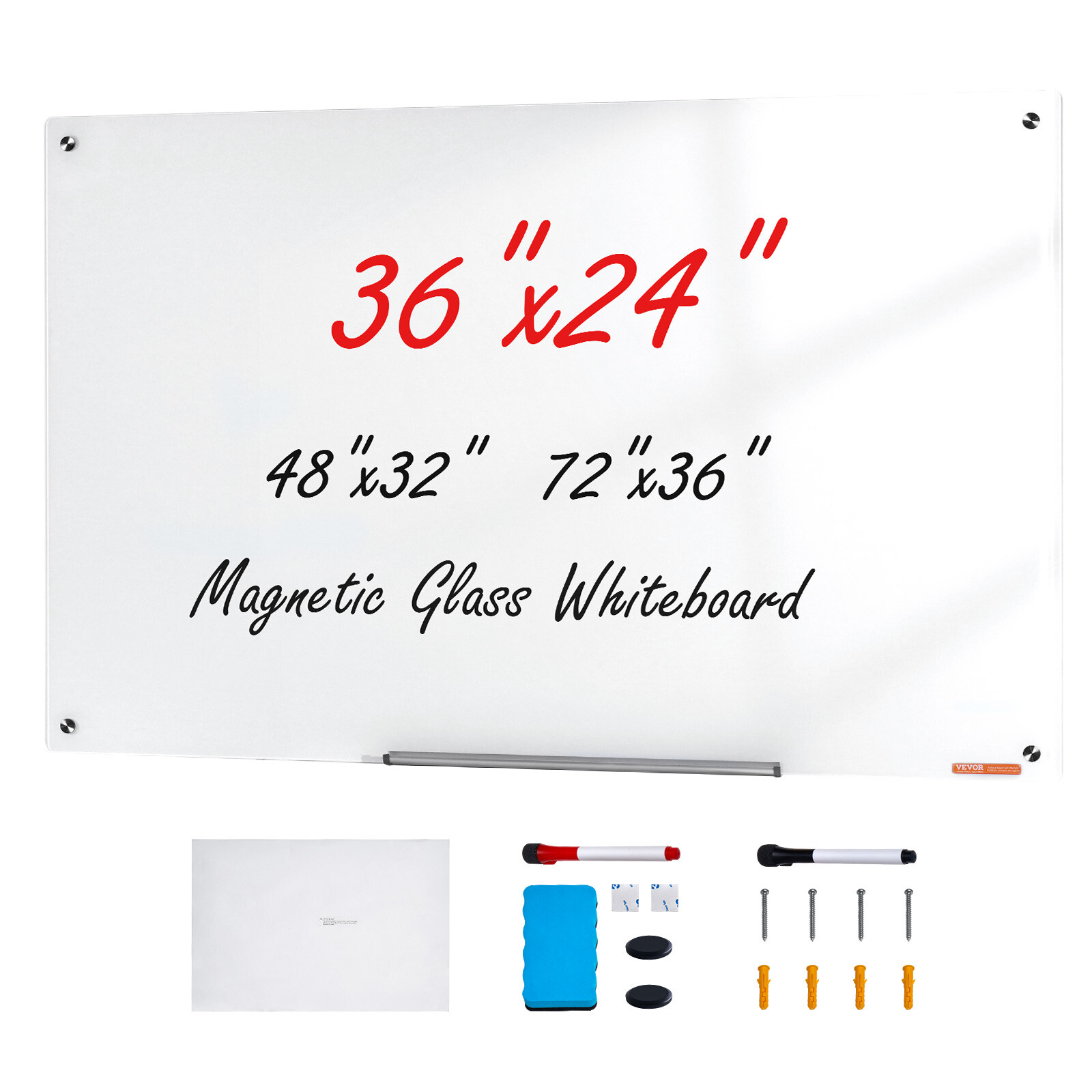 Tableau blanc magnétique en verre 90x60 cm VEVOR pour mur de bureau