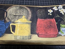 Country Kitchen Wallpaper Border Vintage Teapots Floral Rustic Farmhouse KB79726