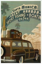 Santa Monica Yacht Harbor, Pier, Route 66, California, Car Travel CA -- Postcard