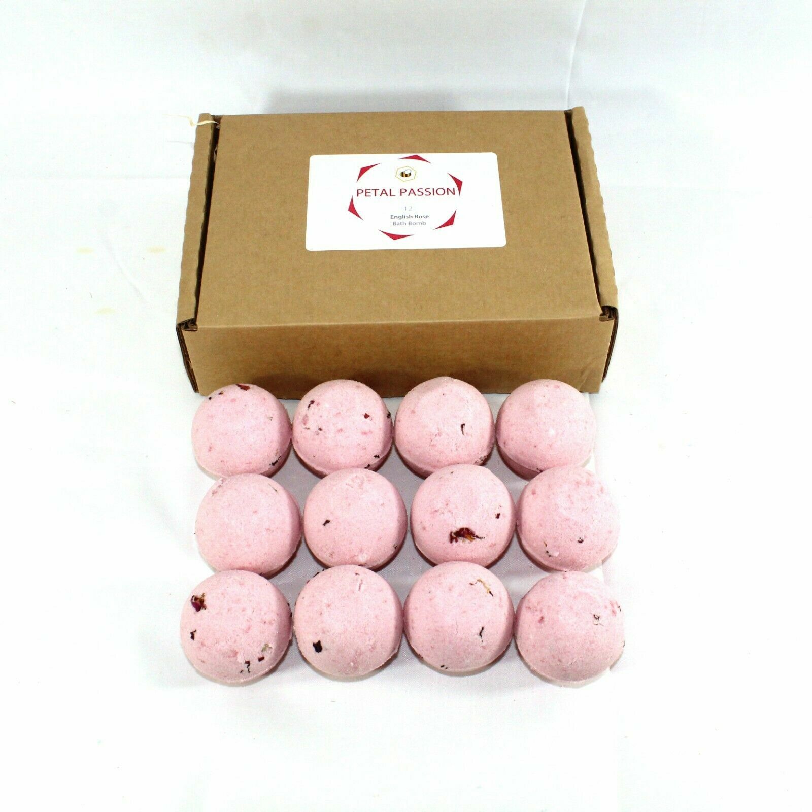 Bath Bombs reduced plastic 12 x 65g rounds Petal Passion - English Rose pink