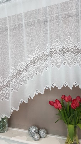 Jardiniere Jacquard Kitchen Net Curtain White Ready to Hang Ready Made - Picture 28 of 86