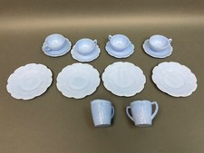 14pc JEANNETTE JUNIOR DINNER SET CHERRY BLOSSOM CHILDREN'S GLASS BLUE DELPHITE