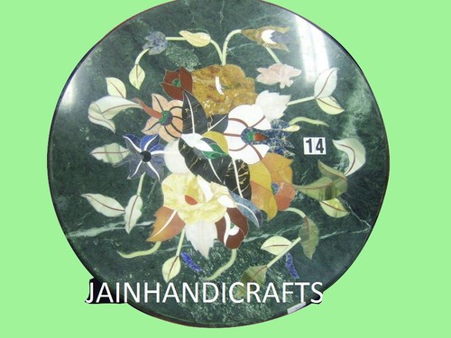 18" Marble Coffee Dining Corner Center Green Table Top Inlay Malachite Flower - Picture 1 of 4