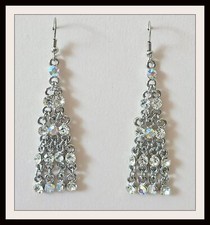 AB Clear Crystal Dangle Earrings Bridal Prom Pageant Pierced Nickel Lead Free