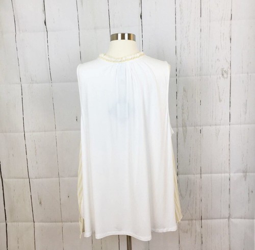Ava and Viv Striped Sleeveless Ruffled Neck Blouse Yellow White Womens 3X NWD - Picture 2 of 5