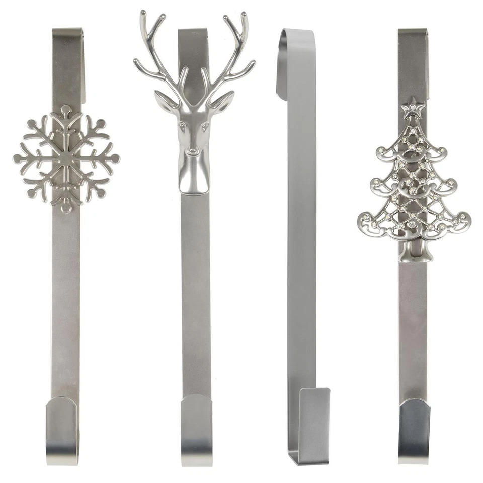 MR CRIMBO Christmas Wreath Hanger Over Door Hook Silver Metal Decoration 35cm (15")