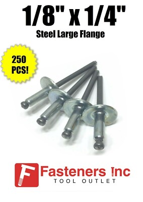 (QTY 250) Large Flange Steel POP Rivet 4-4L 1/8'' x 1/4'' Grip Range 44LF