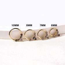 Black Rutile V Shaped Nose Ring Septum Clicker,14k Yellow Gold Fine Hoop Clicker