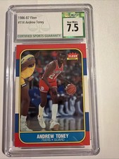 1986-87 FLEER BASKETBALL CARD #114 ANDREW TONEY ROOKIE RC GRADED CSG 7.5 NM+. rookie card picture