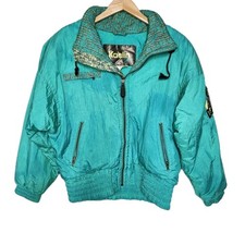 Vtg Kaelin Ski Jacket Women's 10 Teal Blue/ Green High Neck Elastic Waist/ Wrist