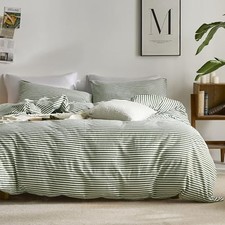 100 Natural Cotton 3pcs Striped Duvet Cover Sets,White King 104" 90" 0901