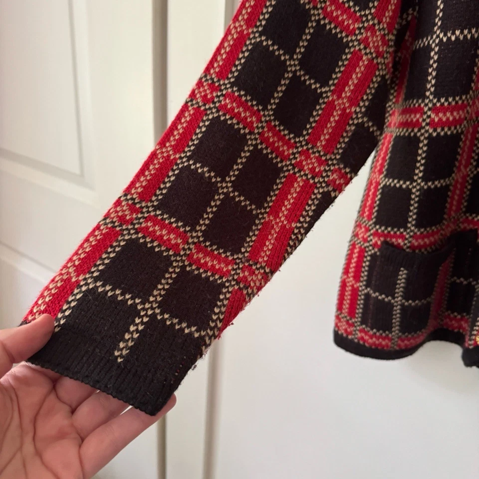 Cárdigan Suéter Vintage Rojo a Cuadros Para Mujer M Crystal-Kobe Años 90 Preppy Academia Foto 2 de 4