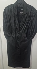 WILSONS Women’s Black  LEATHER Thinsulate Lined Leather Trench Coat Size Small
