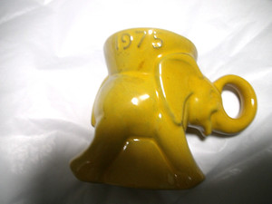 Vintage Frankoma Pottery Yellow GOP  1975 Elephant Mug Cup