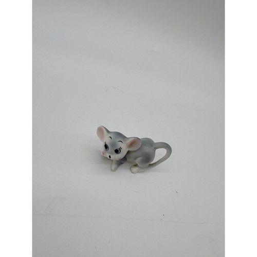 Vintage Bone China Mouse Figurine 2 Inch Gray Pink Miniature Collectible Decor