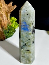 Large 284g Flashy Rainbow Labradorite Moonstone Tower Quartz Crystal Point Stone