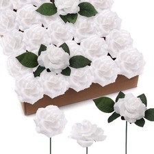 Larksilk Artificial Roses 50pcs Silk White 8in Home Decor Flowers