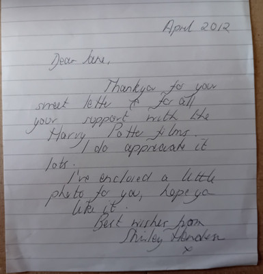 ORIGINAL HANDGESCHRIEBENER BRIEF SHIRLEY HENDERSON Harry Potter, Doctor Who