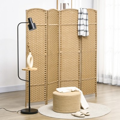 4 Panel Room Divider Freestanding Folding Privacy Screen Nature Wood