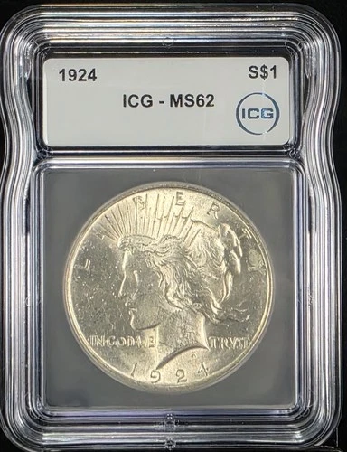 1924 Peace Silver Dollar $1 ICG MS62 Graded Uncirculated US Coin