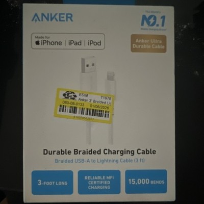 Anker Braided MFi USB-A to fast Charging/Data Cable 3ft White Apple