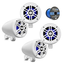 2 Pair of Pyle 4" 150 Watt 2-Way Marine Off-Road Audio White Speakers w/Wire