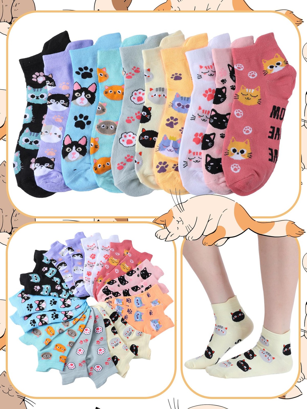 ShinyMatch 10 Pairs Novelty Cat Socks for Women Girls Cute Animal Ankle Socks... thumbnail 2