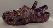 Lisa Frank Classic Crocs Limited Edition Purple Neon Groovy Love Jibbitz Sz 11